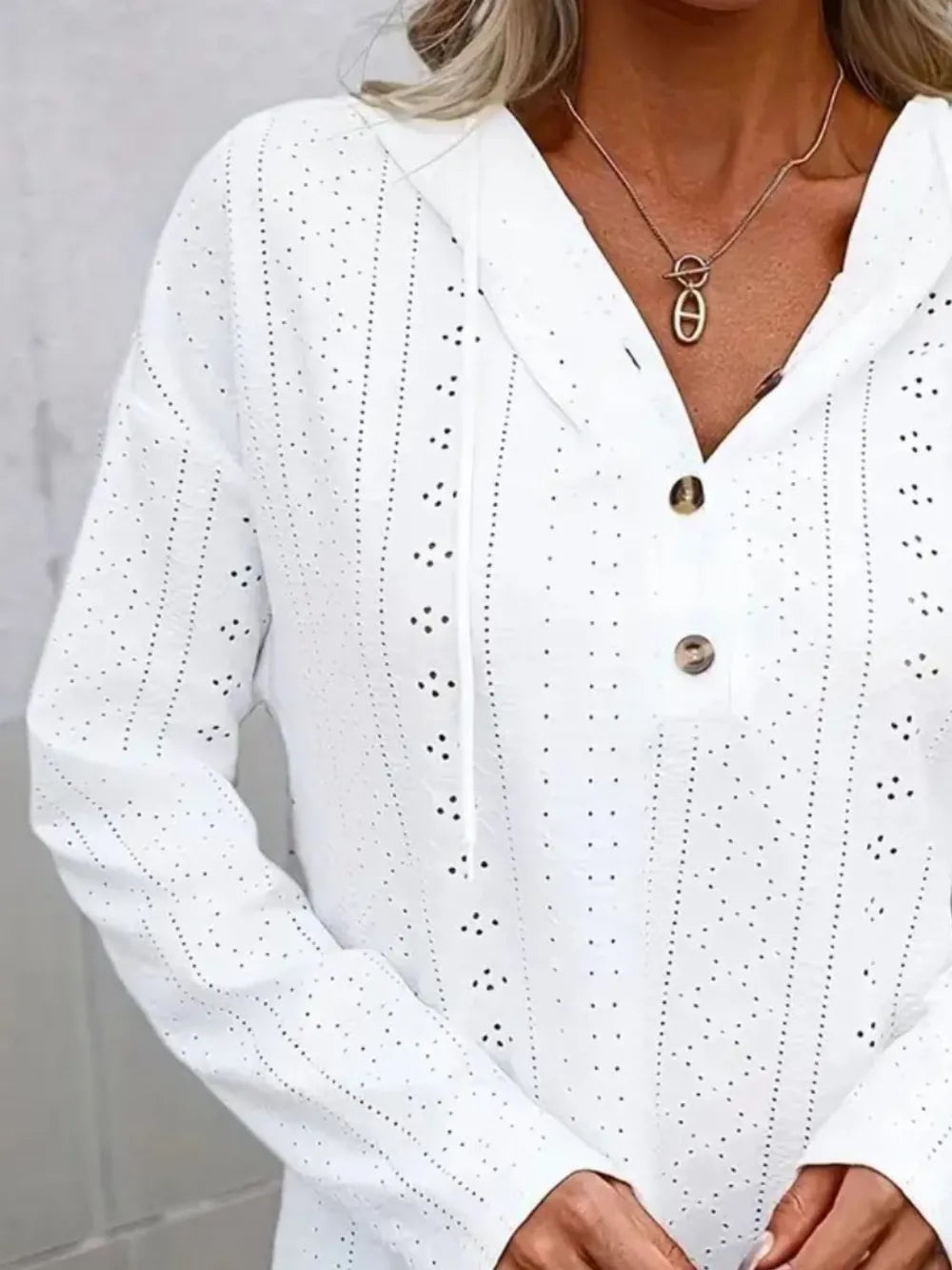 Drawstring Eyelet Long Sleeve Hoodie Trendsi