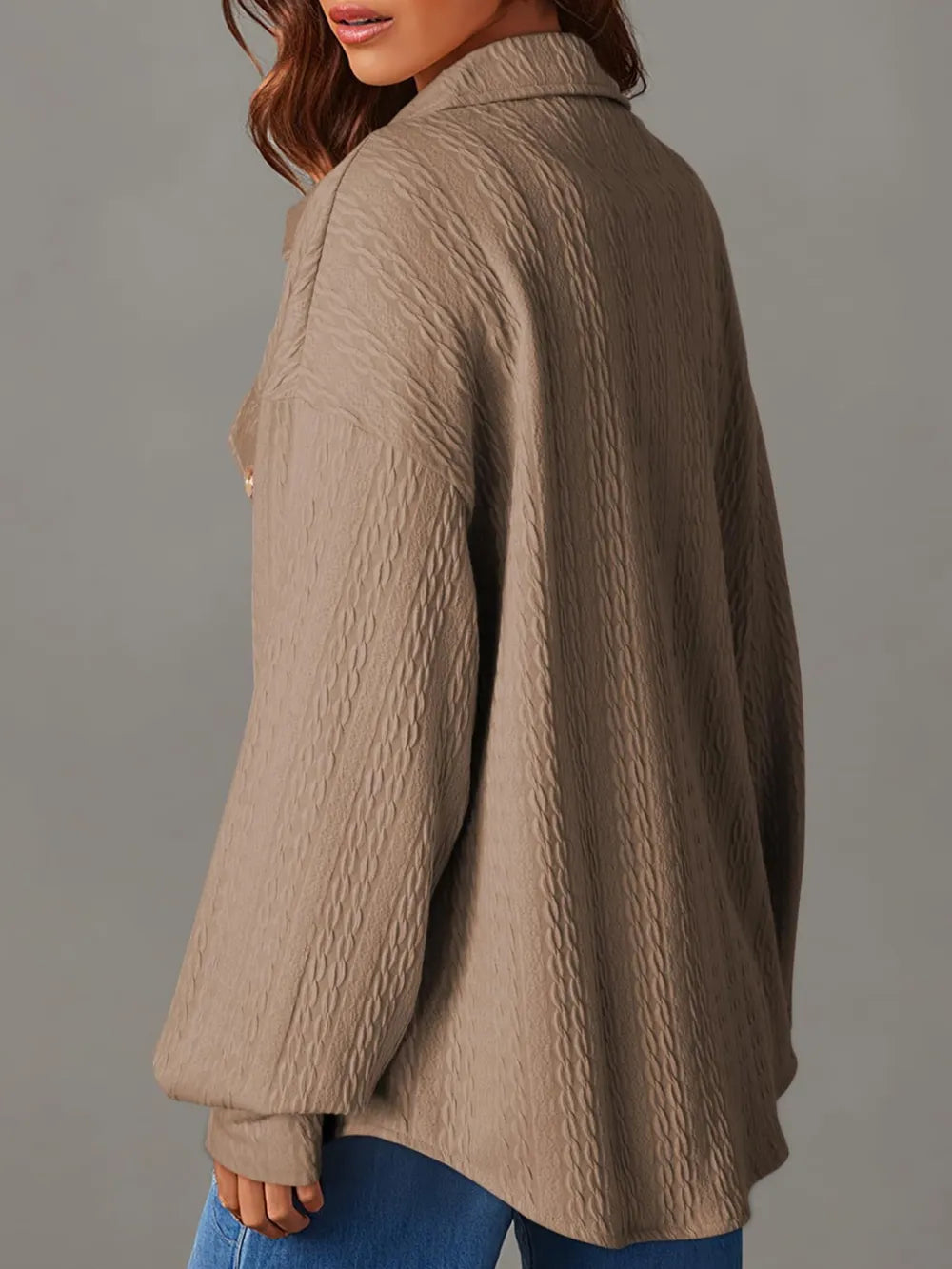 Textured Button Up Long Sleeve Shacket nicholesgifts