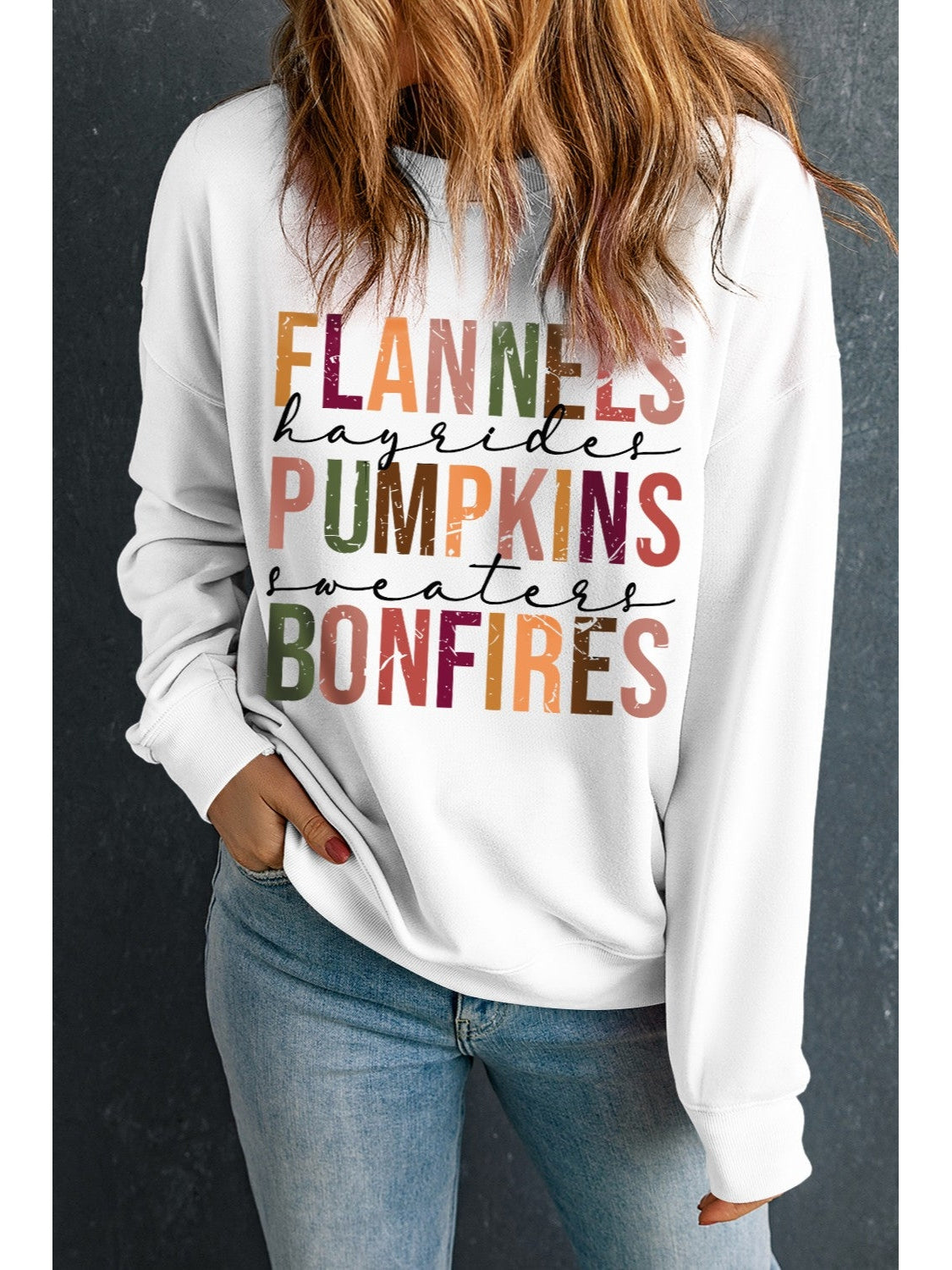 Letter Graphic Round Neck Long Sleeve Sweatshirt nicholesgifts