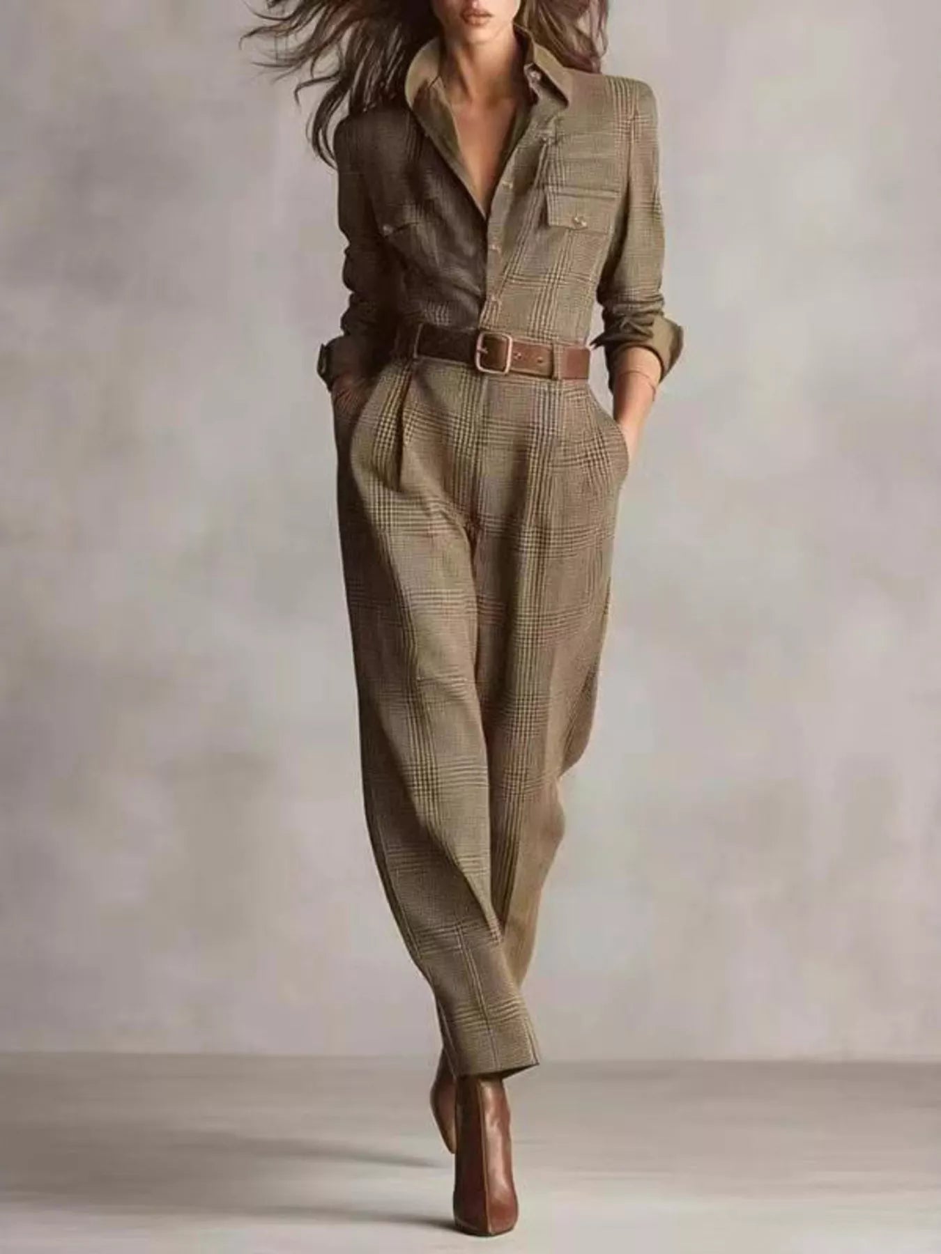 Button Front Long Sleeve Jumpsuit nicholesgifts