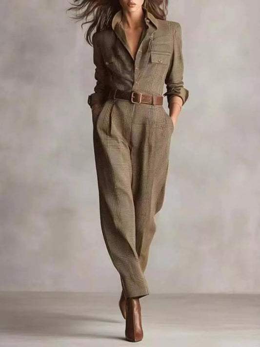 Button Front Long Sleeve Jumpsuit nicholesgifts