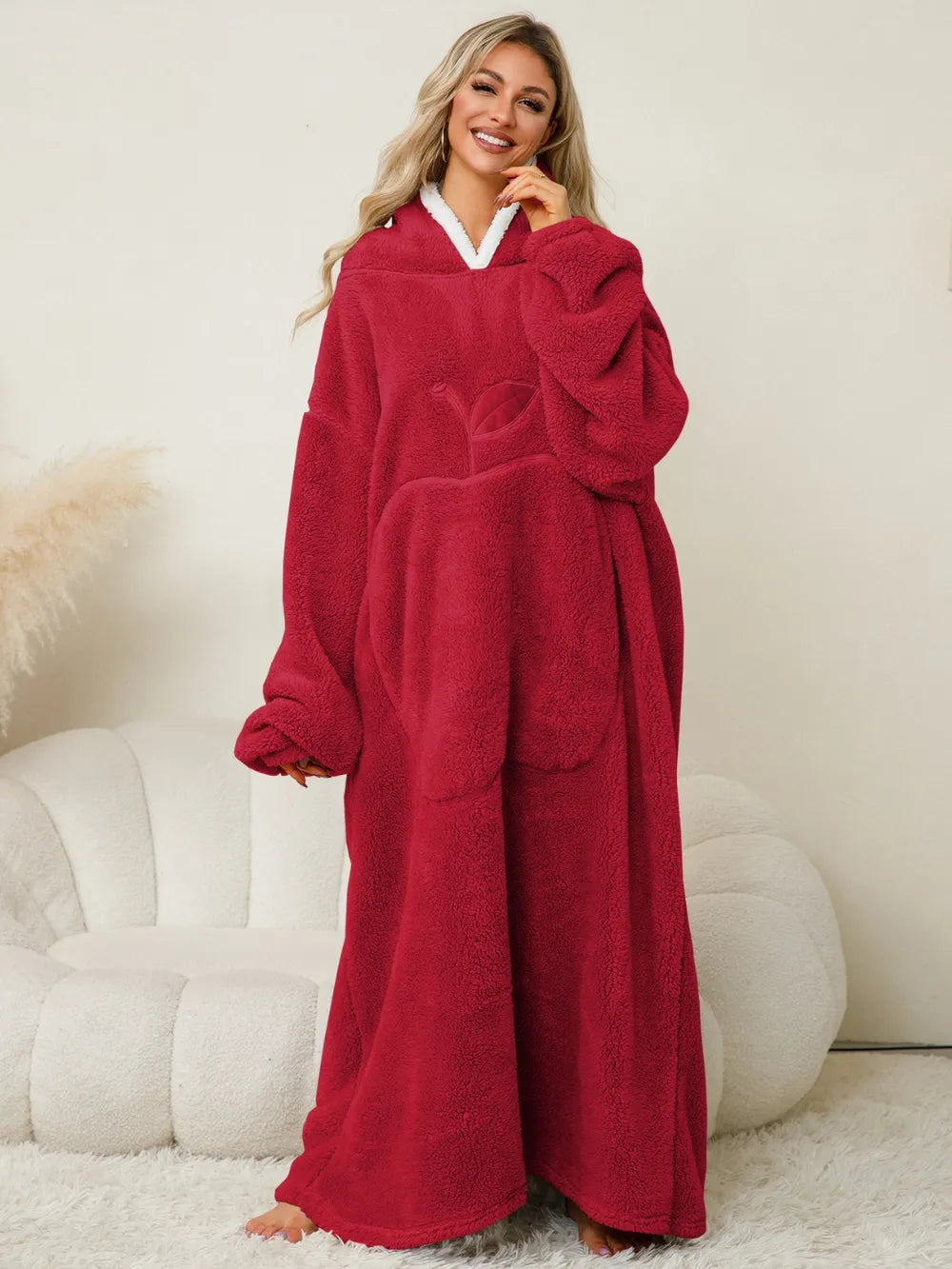 Pocketed Contrast Long Sleeve Hooded Lounge Dress nicholesgifts