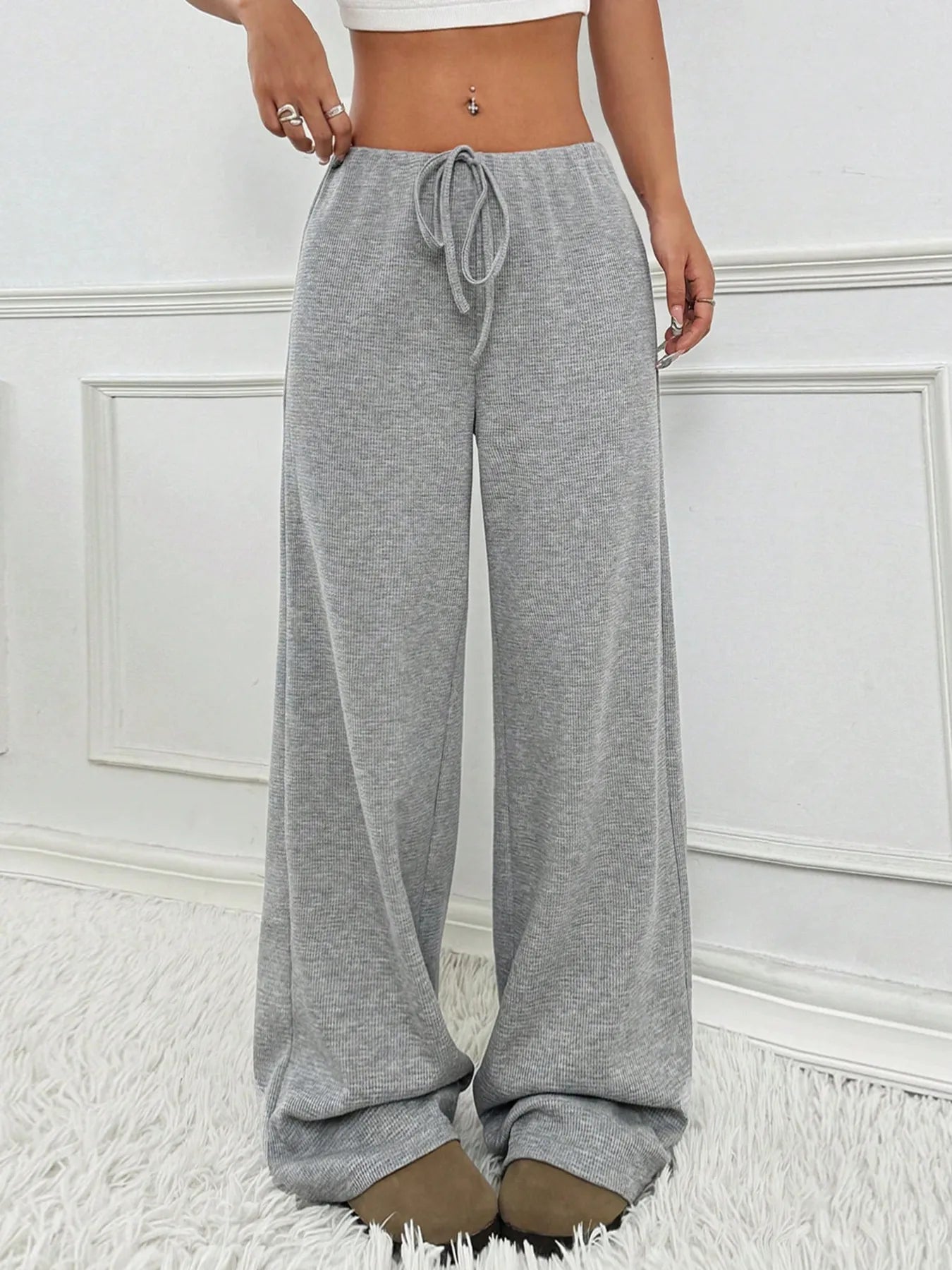 Women Striped Wide Leg Drawstring Pants nicholesgifts