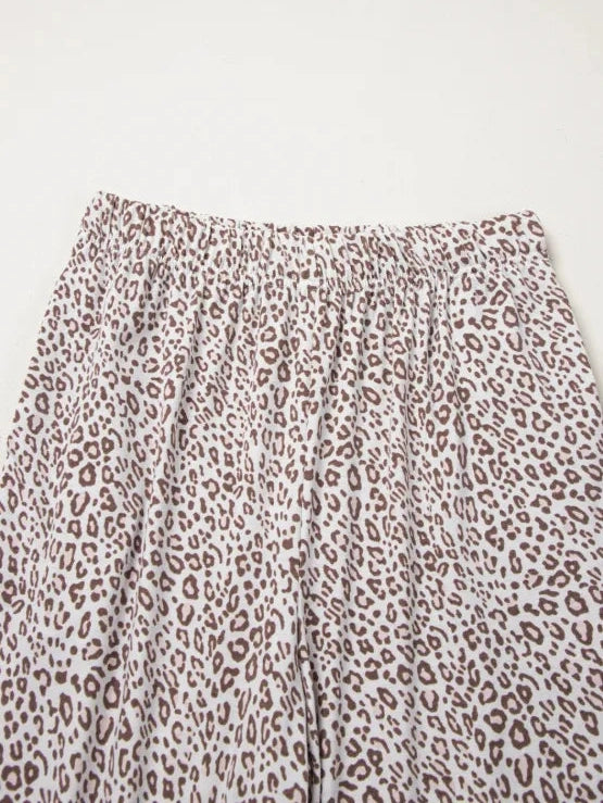 Leopard Button Down Long Sleeve Top and Pants Lounge Set nicholesgifts