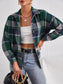 Plaid Collared Neck Button Down Jacket nicholesgifts