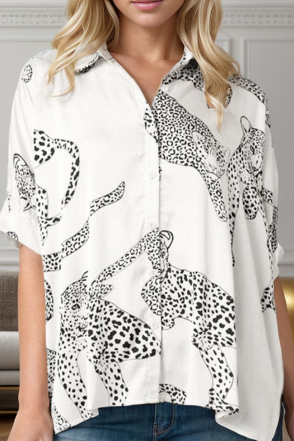 Printed Collared Neck Half Sleeve Shirt nicholesgifts