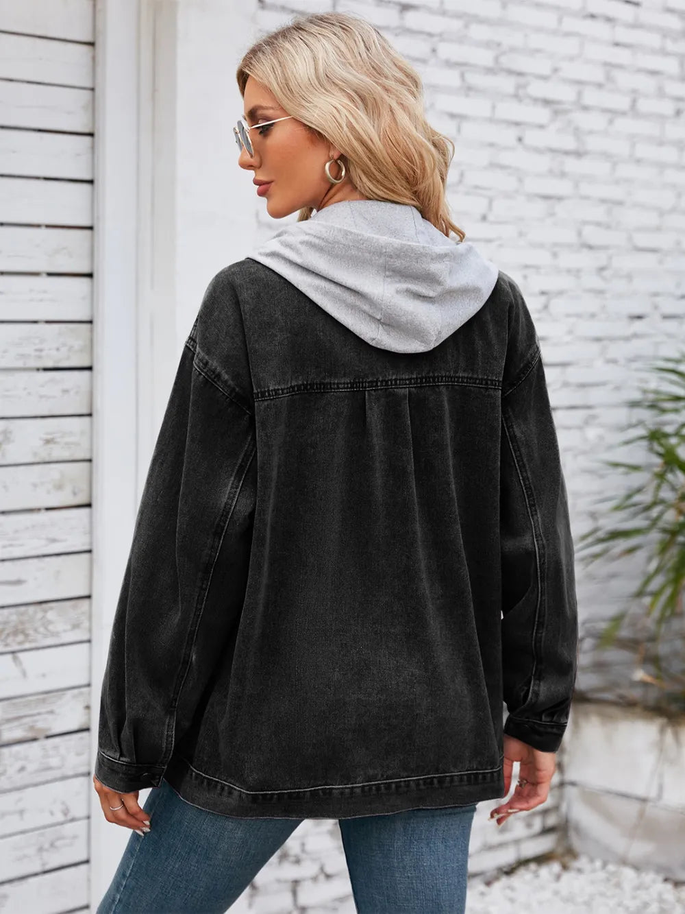 Pocketd Button Up Detachable Hooded Denim Jacket nicholesgifts