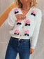 Women Flower Fuzzy Button-Up Cardigan nicholesgifts