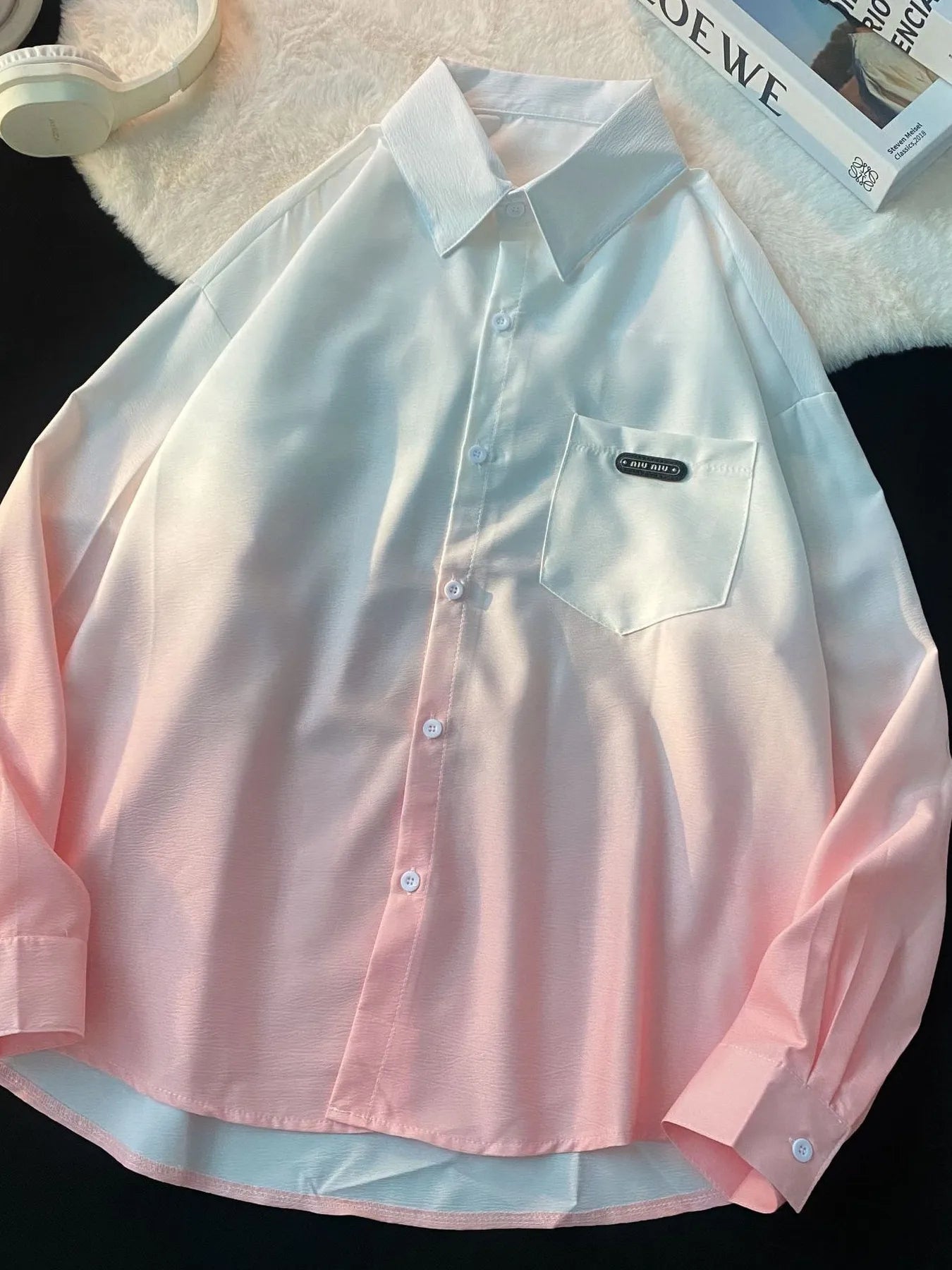 Men's Plus Size Gradient Long Sleeve Button-Up Shirt NicholesGifts