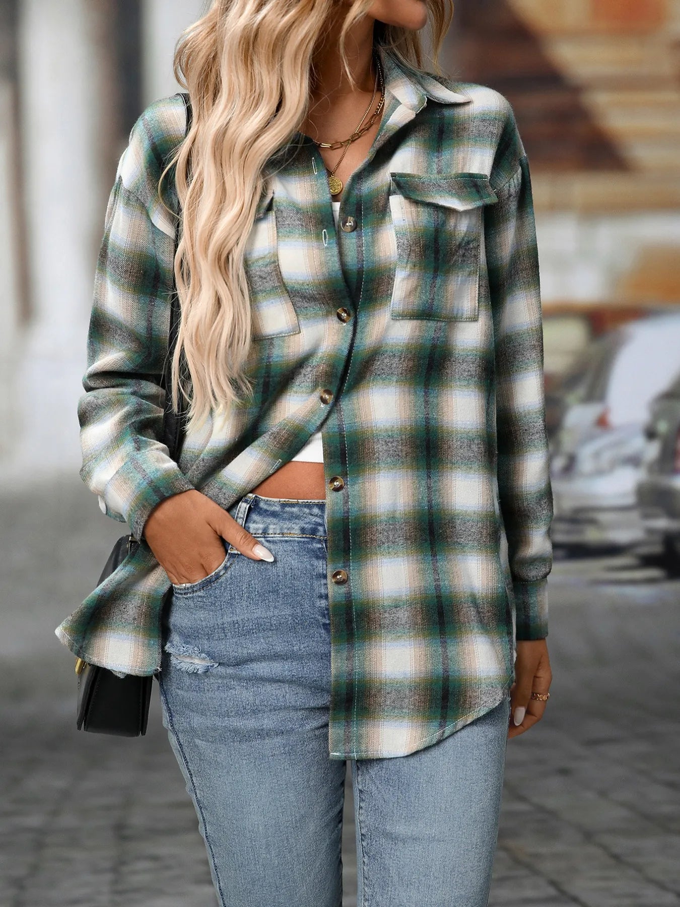 Oversized Plaid Button-Up Shirt NicholesGifts