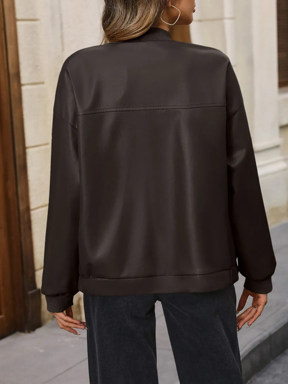 Ivy Lane Zip Up Baseball Collar Dropped Shoulder Jacket nicholesgifts