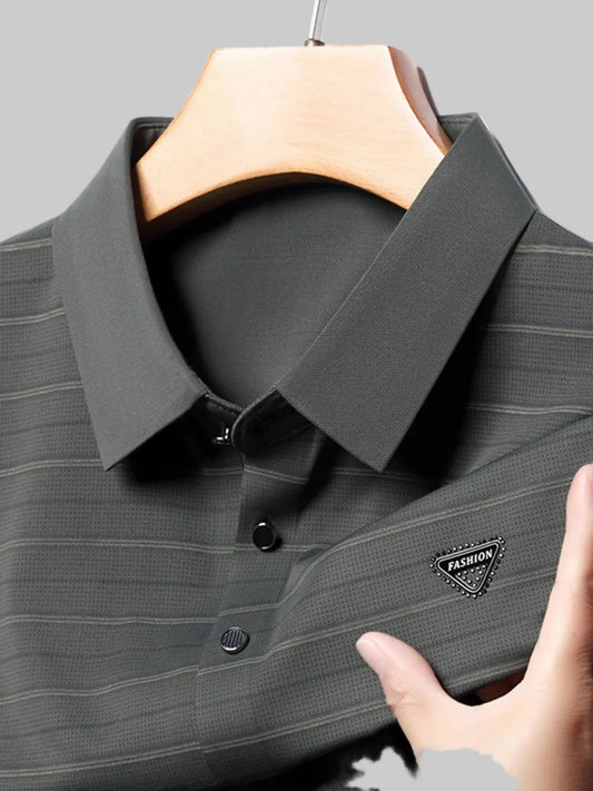 Men's Plus Size Classic Striped Golf Polo Shirt nicholesgifts