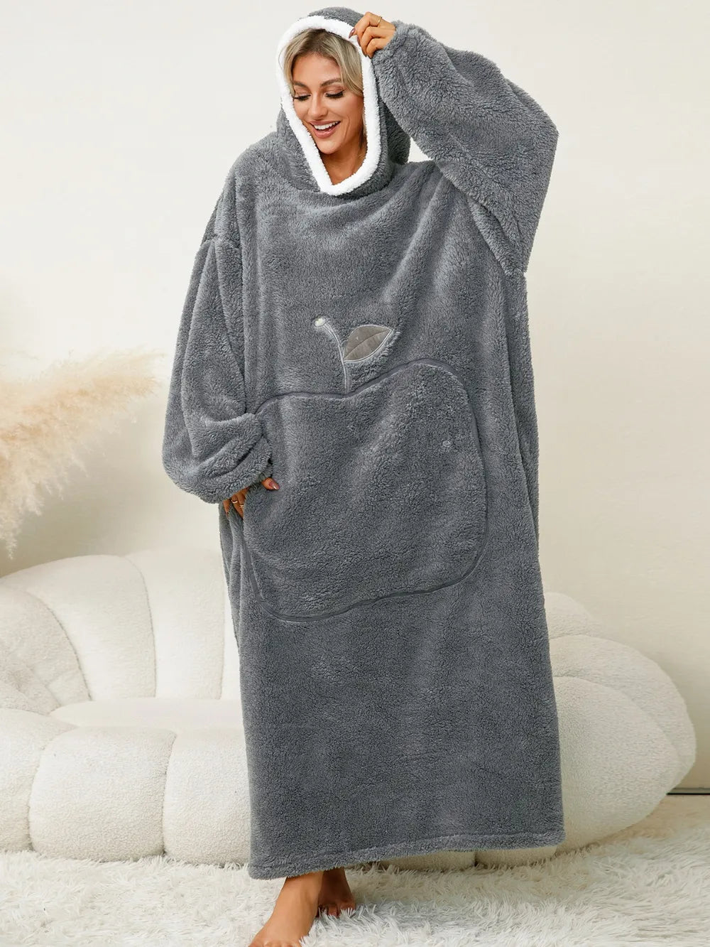 Pocketed Contrast Long Sleeve Hooded Lounge Dress nicholesgifts