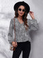 Ruched Printed V-Neck Long Sleeve Blouse nicholesgifts