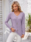 Decorative Button Openwork V-Neck T-Shirt nicholesgifts