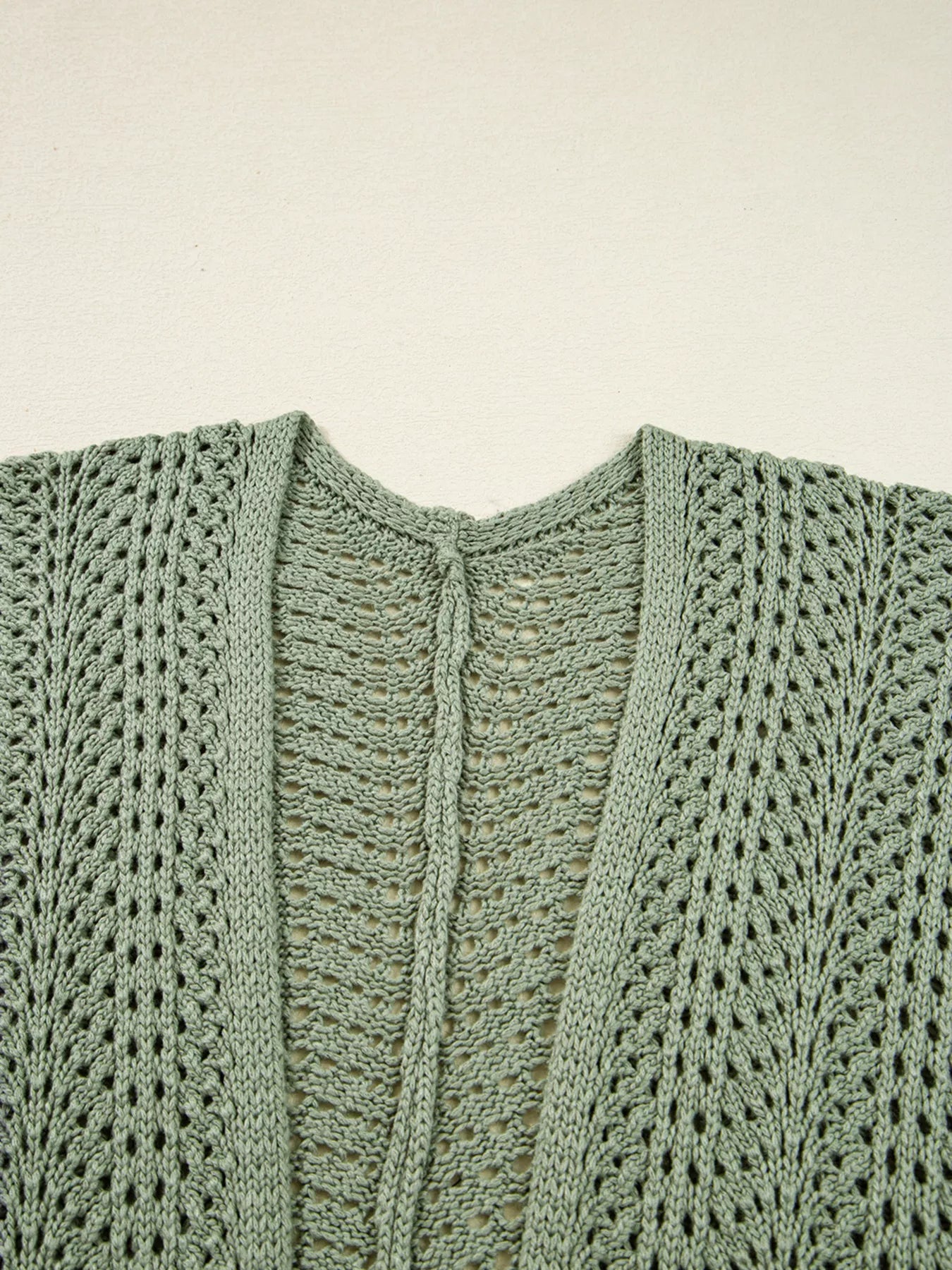 Scalloped Edge Eyelet Knit Batwing Sleeve Cardigan
