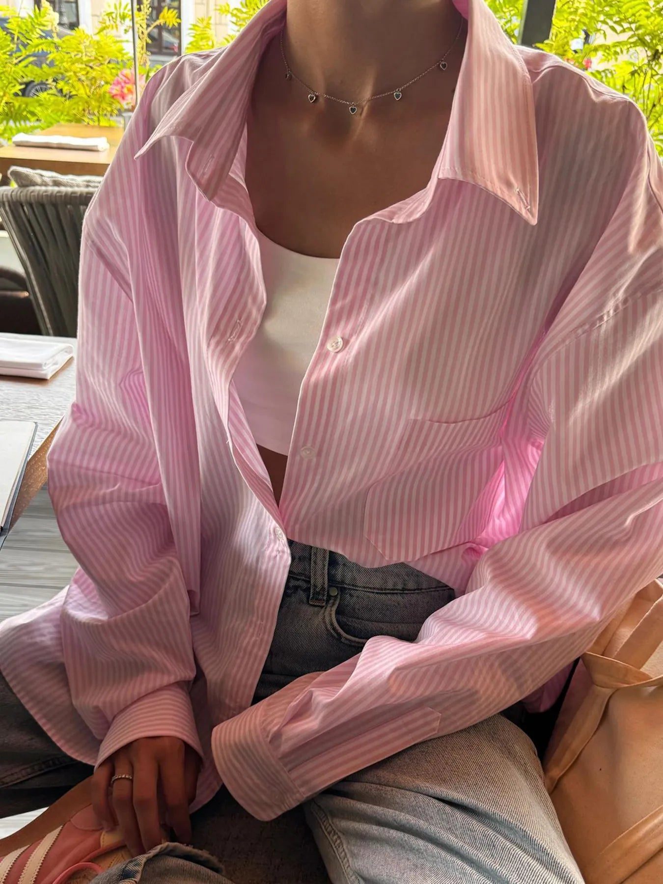 Collared Neck Long Sleeve Striped Button-Up Shirt