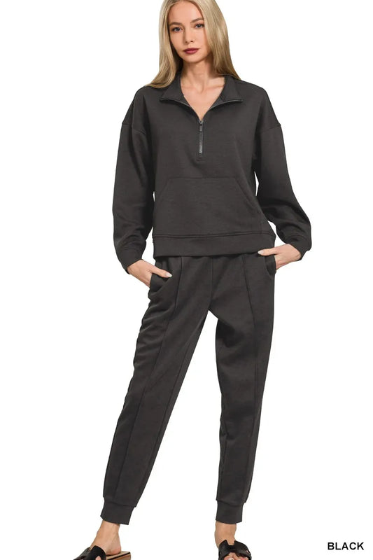 Zenana Scuba Half Zip Sweatshirt and Joggers Set Trendsi