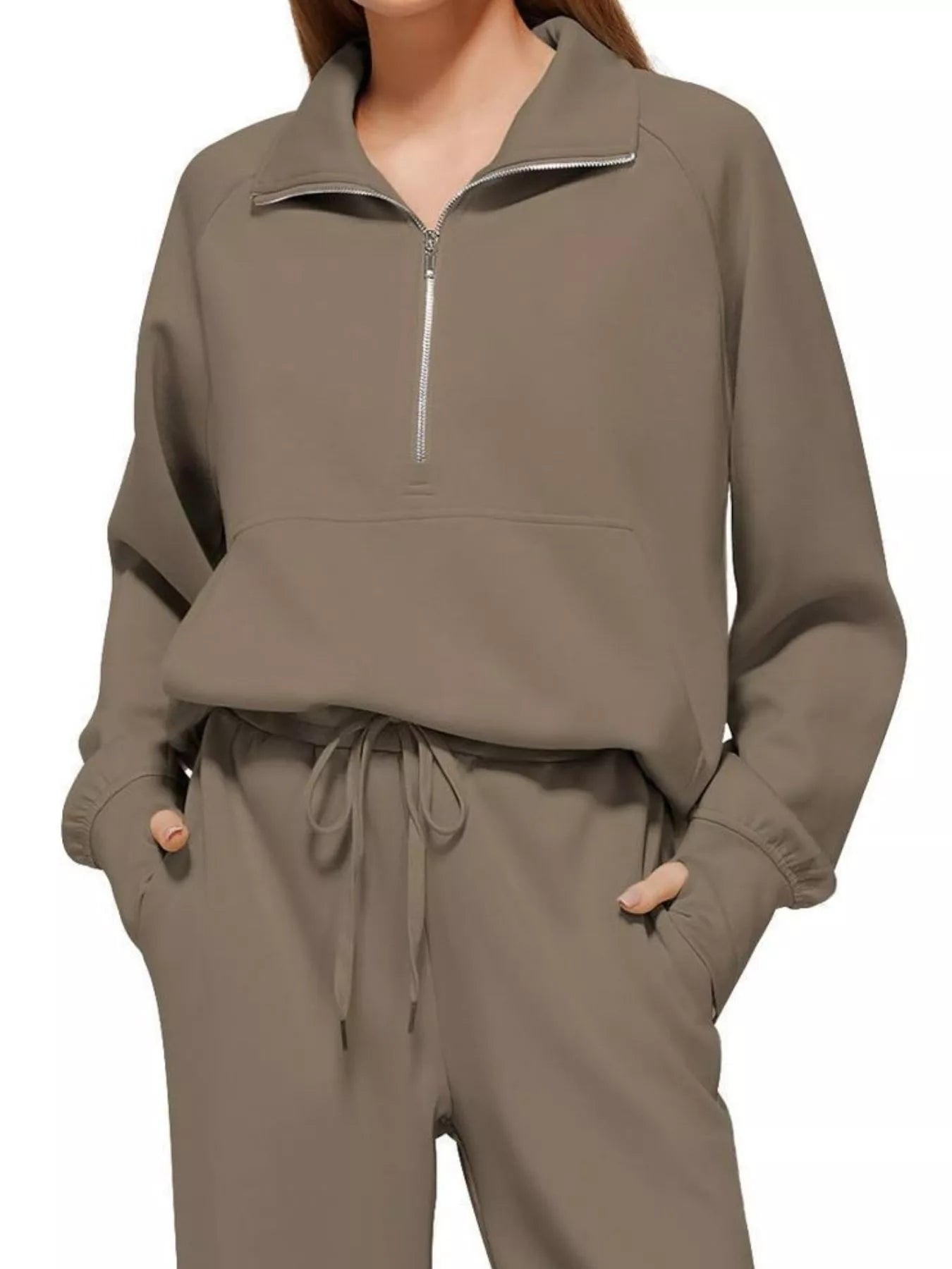 Full Size Half-Zip Sweatshirt and Wide-Leg Pants Set Plus Size Trendsi
