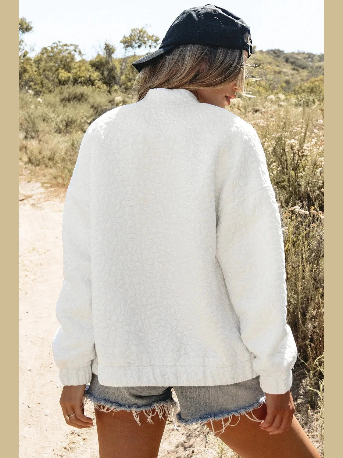 Baseball Collar Floral Quilted Jacket
