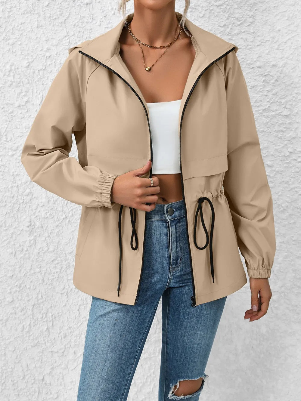 Ivy Lane Drawstring Zip Up Hooded Jacket nicholesgifts