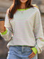 Women Striped Contrast Ribbed Trim Drop Shoulder Sweatshirt nicholesgifts