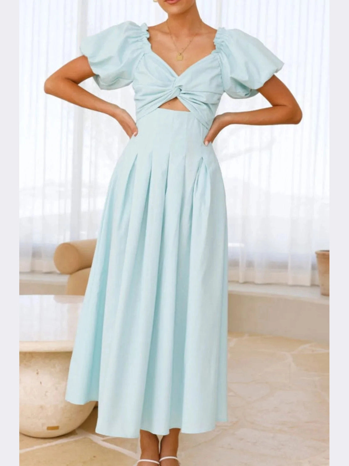 Sweetheart Neck Puff Sleeve Dress NicholesGifts