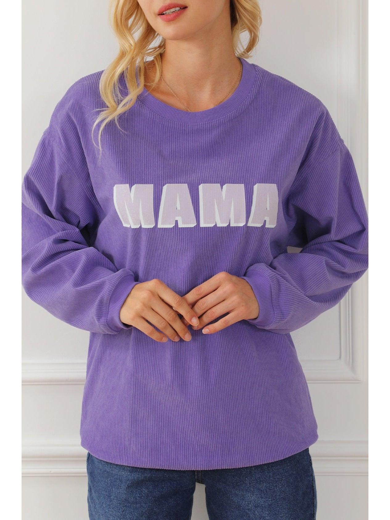 Women Mama Round Neck Drop Shoulder Sweatshirt nicholesgifts