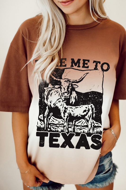 Women Take Me To Texas Chestnut Colored Round Neck Short Sleeve T-Shirt - NicholesGifts.online