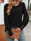 Women Decorative Button Round Neck Long Sleeve T-Shirt nicholesgifts