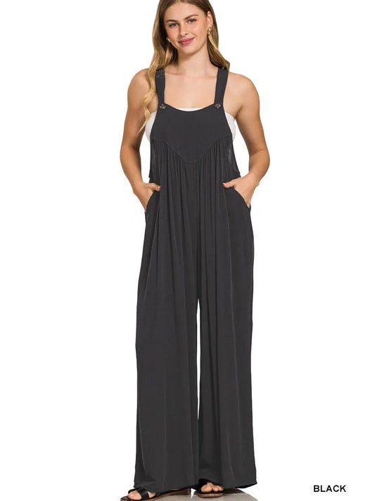 Zenana Woven Rayon Crepe Wide Leg Overalls nicholesgifts
