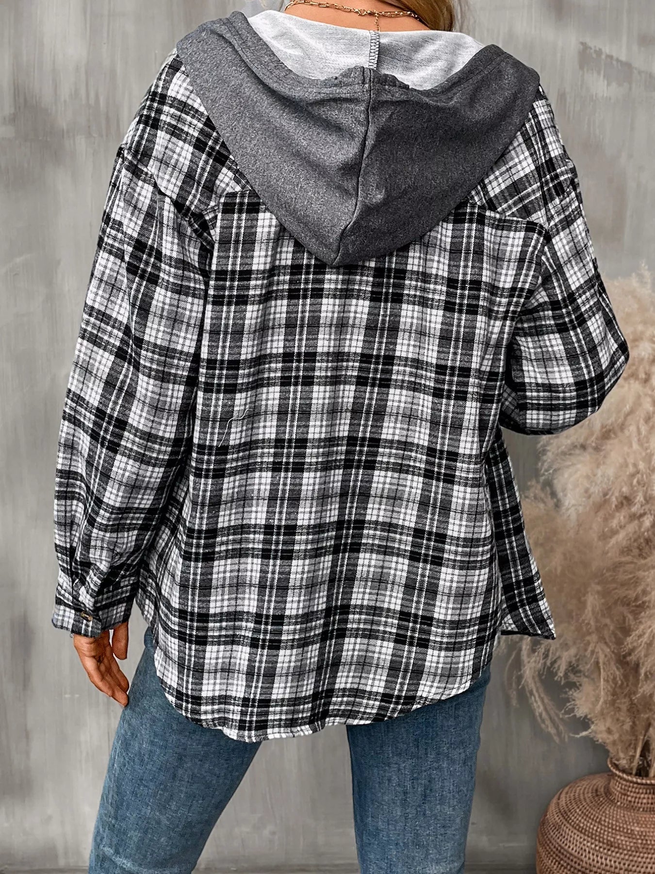 Plaid Button-Up Hooded Shirt NicholesGifts