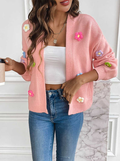 Floral Long Sleeve Open Front Cardigan nicholesgifts