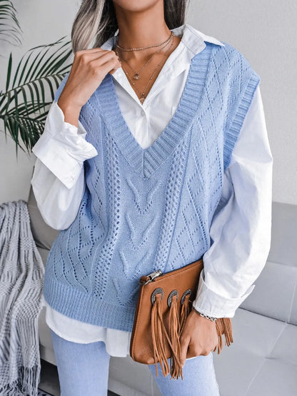 Openwork V-Neck Sweater Vest nicholesgifts