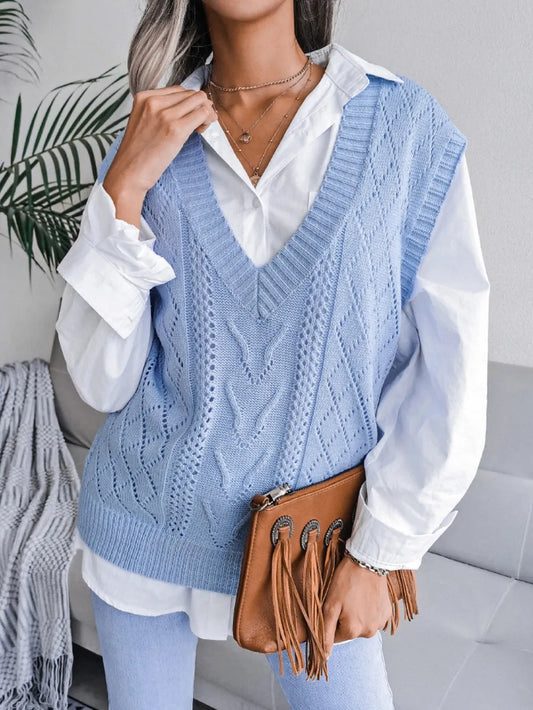 Openwork V-Neck Sweater Vest nicholesgifts