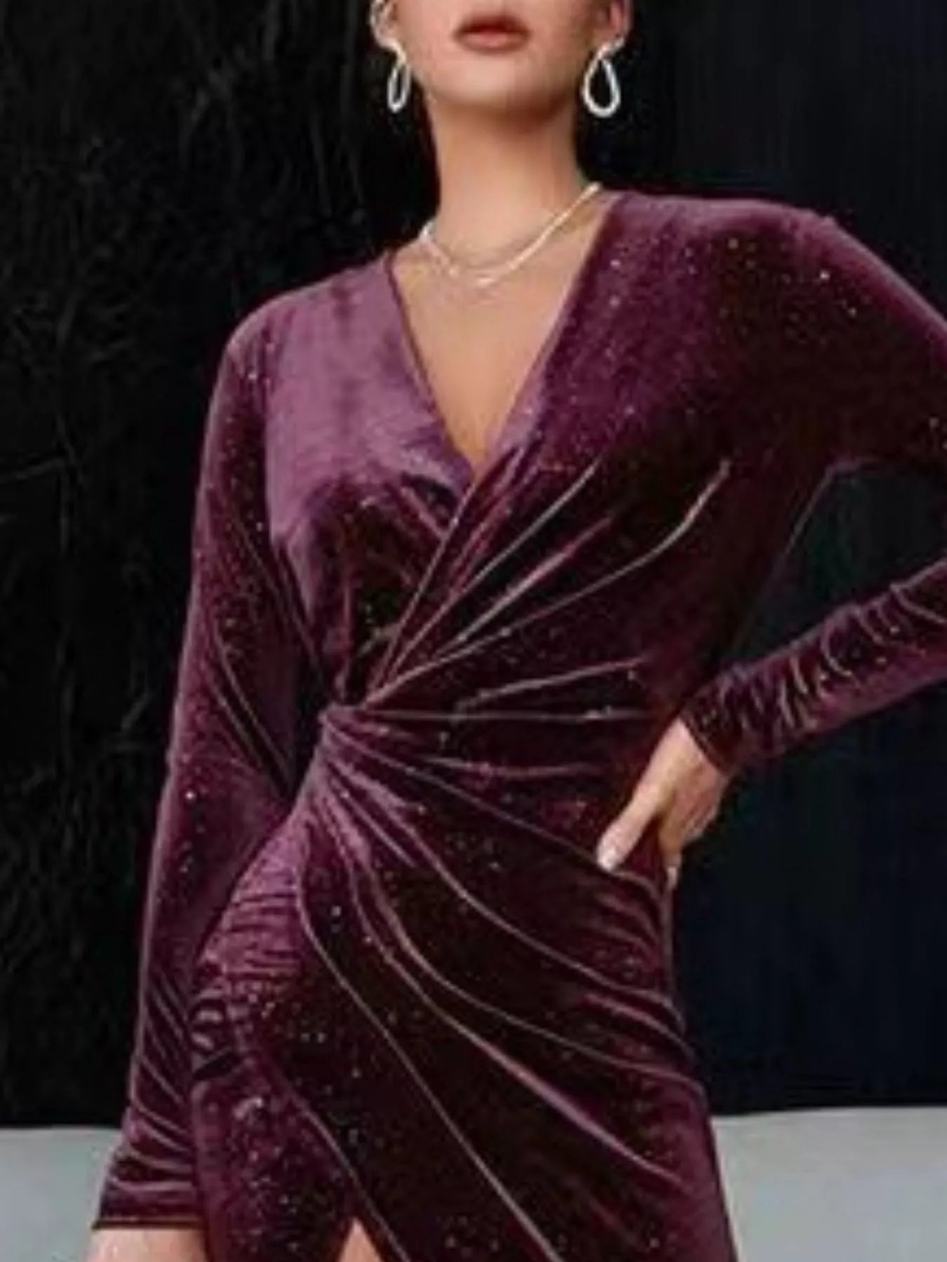 Velvet Ruched Slit Midi Dress nicholesgifts