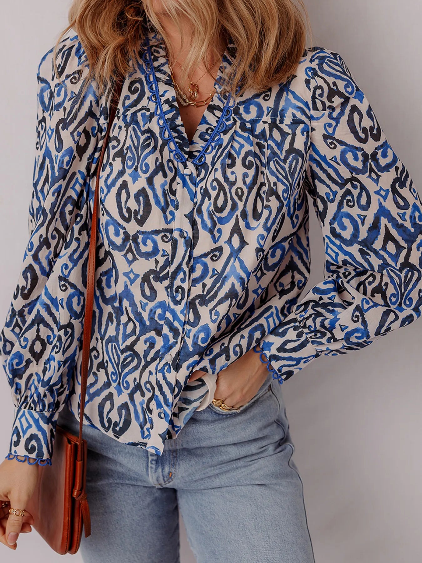 Paisley Print Long Sleeve Blouse NicholesGifts