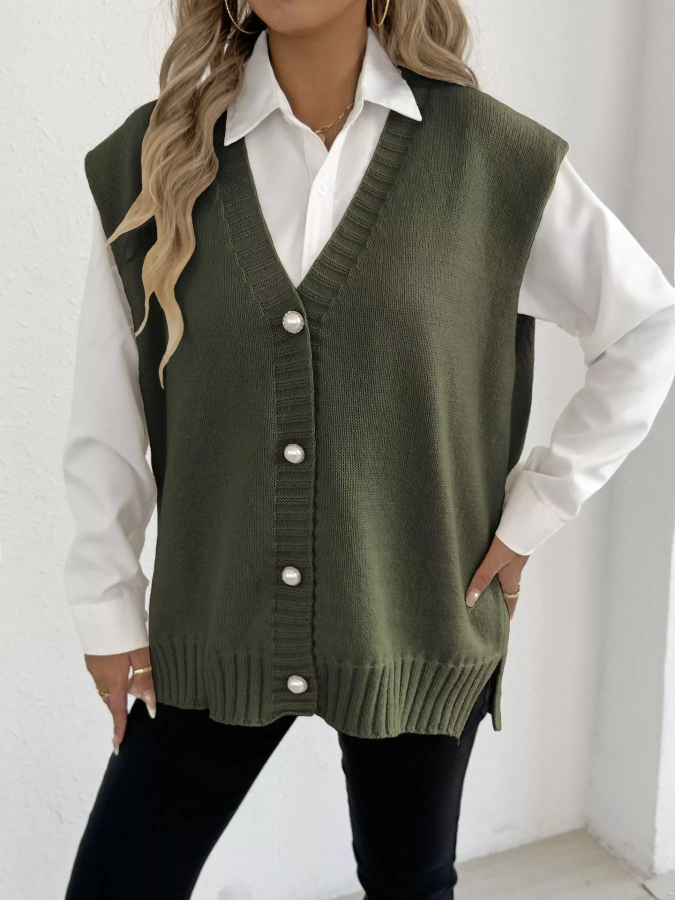 Button-Down Button Up Sweater Vest nicholesgifts