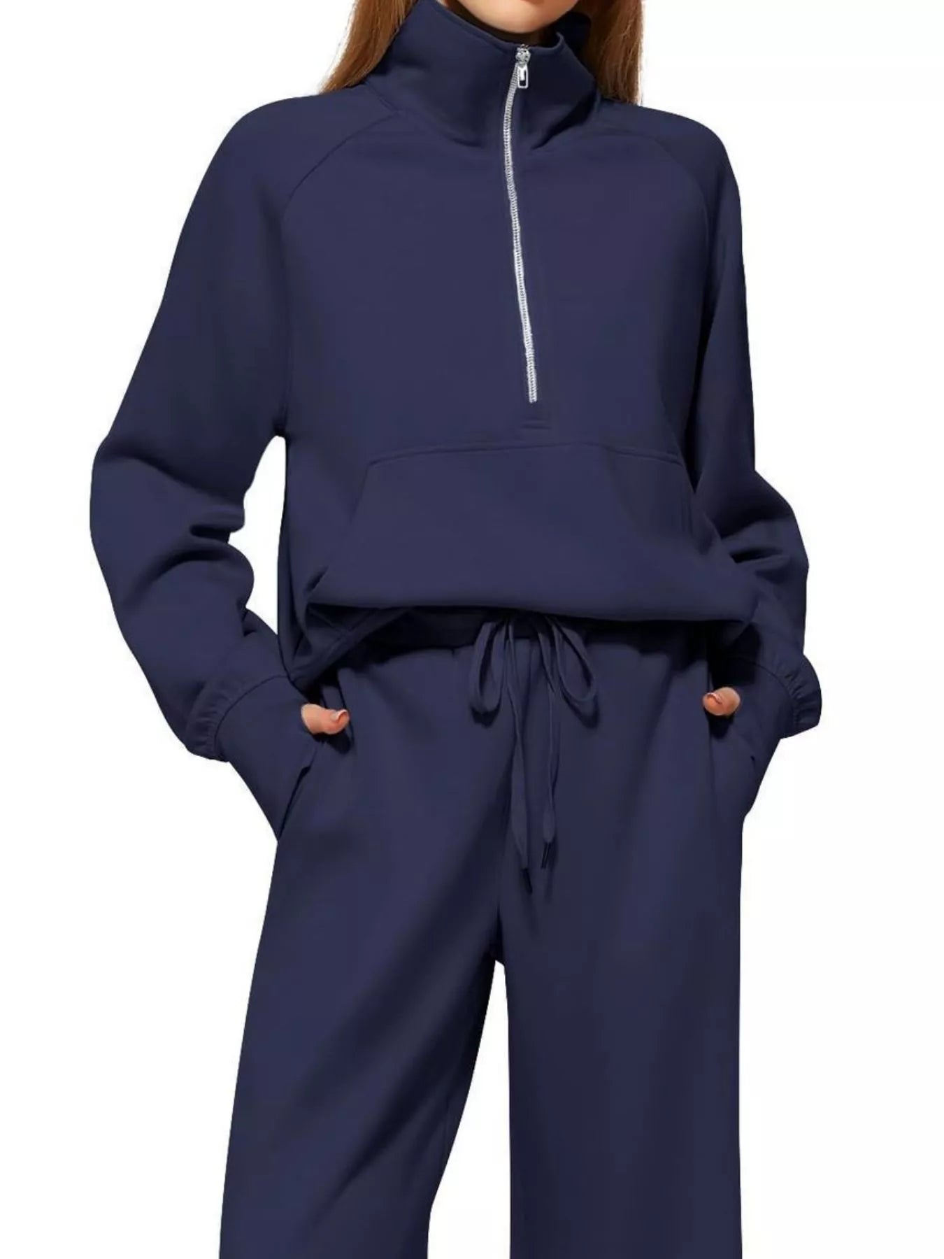 Full Size Half-Zip Sweatshirt and Wide-Leg Pants Set Plus Size Trendsi