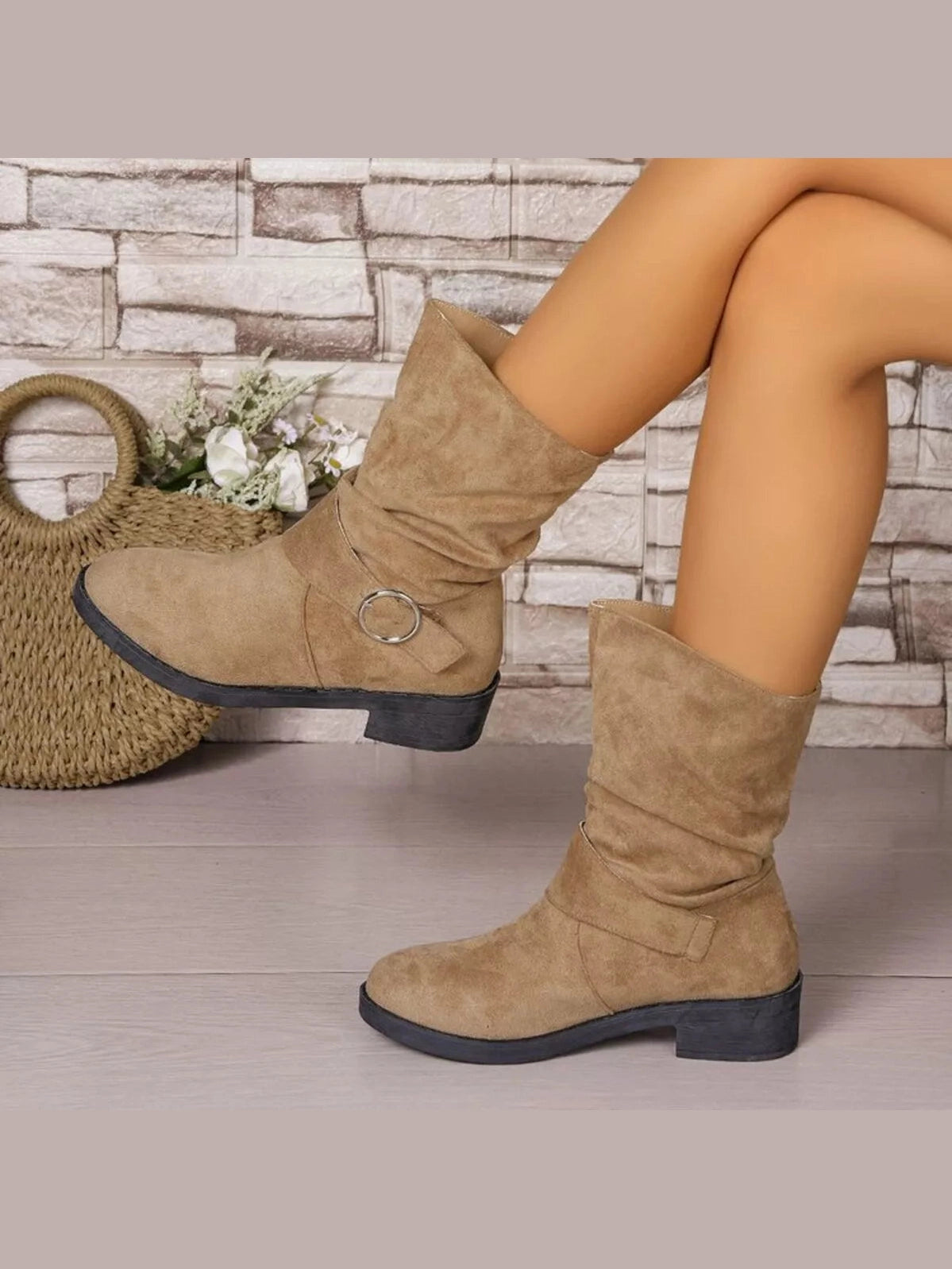 Round Toe Block Heels Boots Trendsi