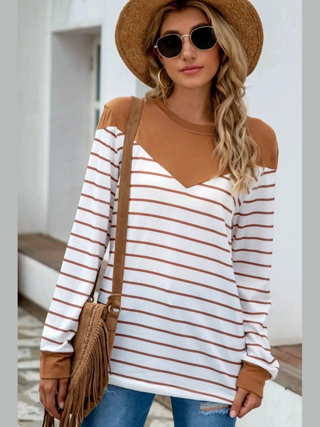 Striped Round Neck Long Sleeve T-Shirt NicholesGifts