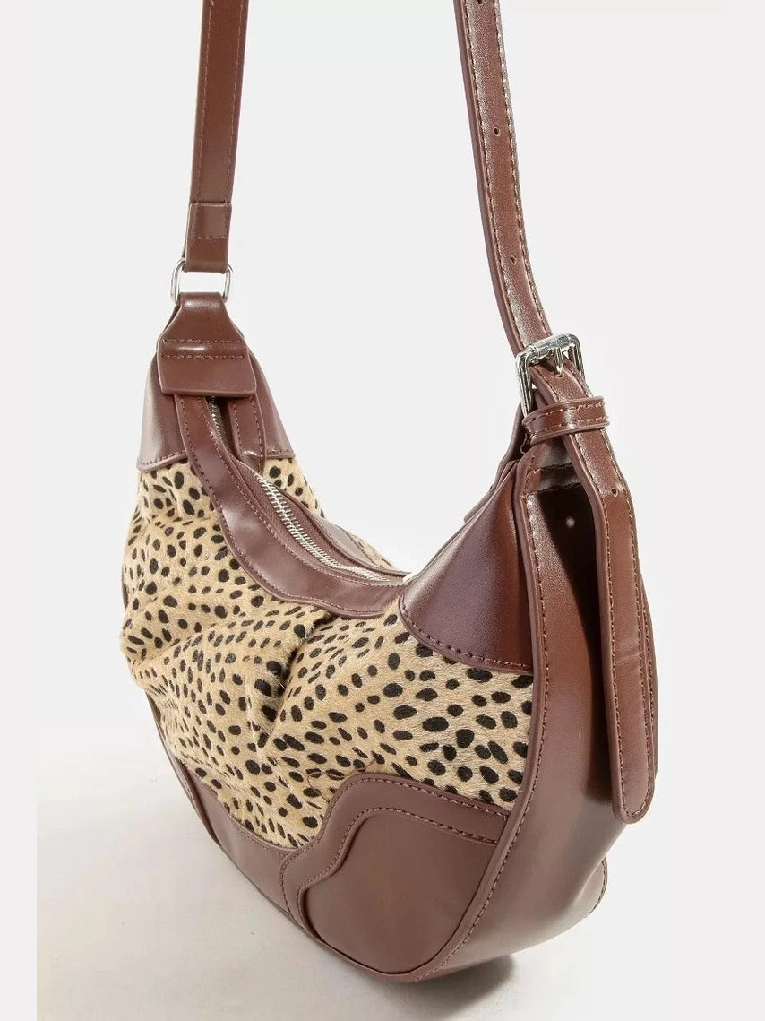 Fame Spotted Leopard Print Half Moon Shoulder Bag nicholesgifts