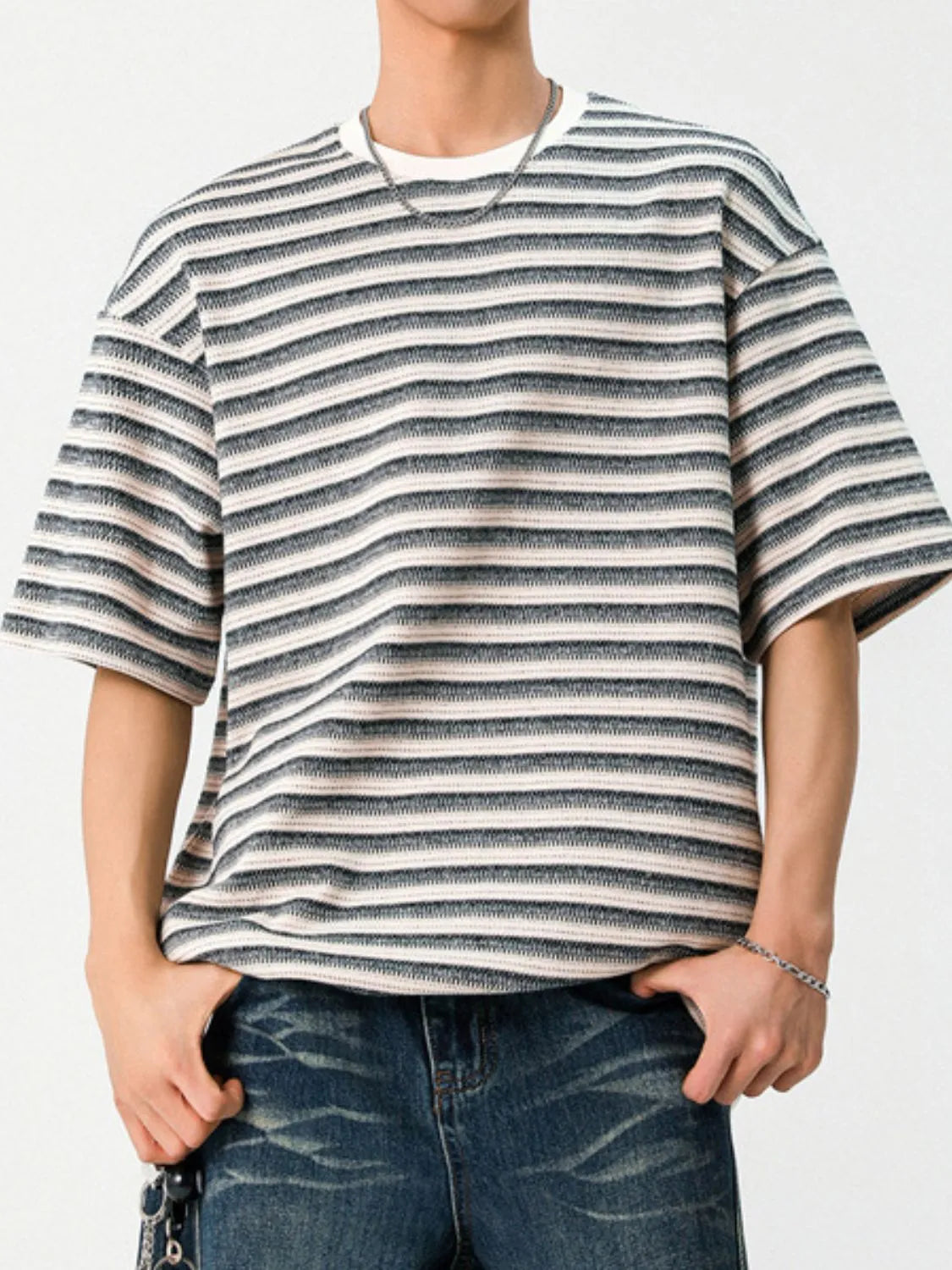 Men's Striped Round Neck Half Sleeve T-Shirt NicholesGifts