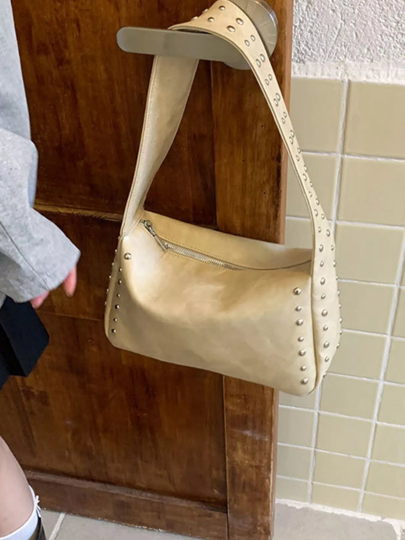 Studded Accent Shoulder Bag nicholesgifts