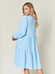 Double Take Full Size V-Neck Balloon Sleeve Tiered Dress with Pockets nicholesgifts
