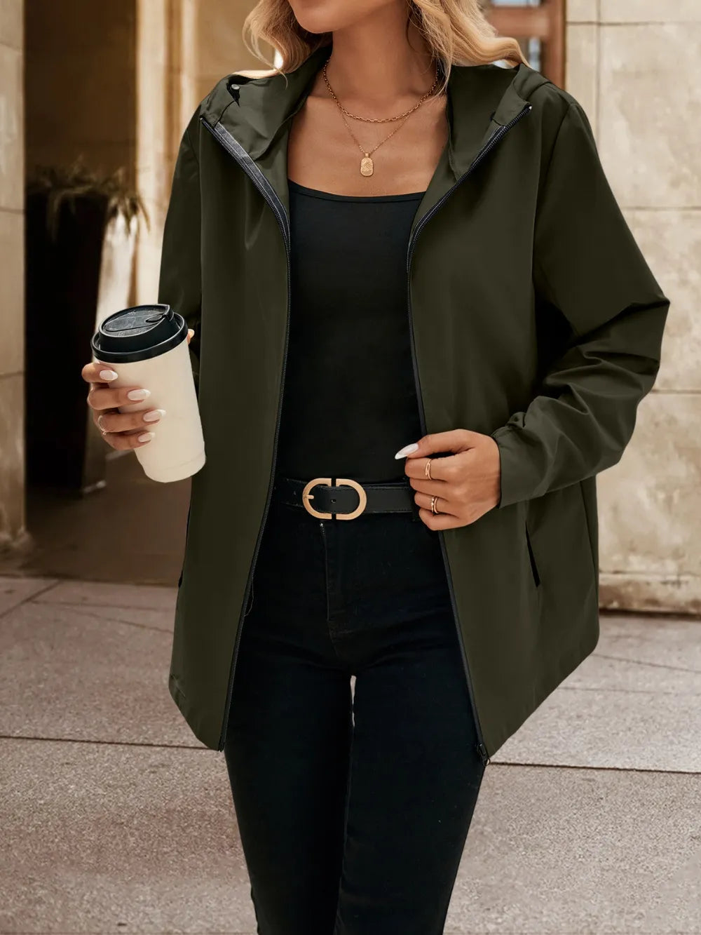 Ivy Lane Pocketed Zip Up Hooded Jacket nicholesgifts