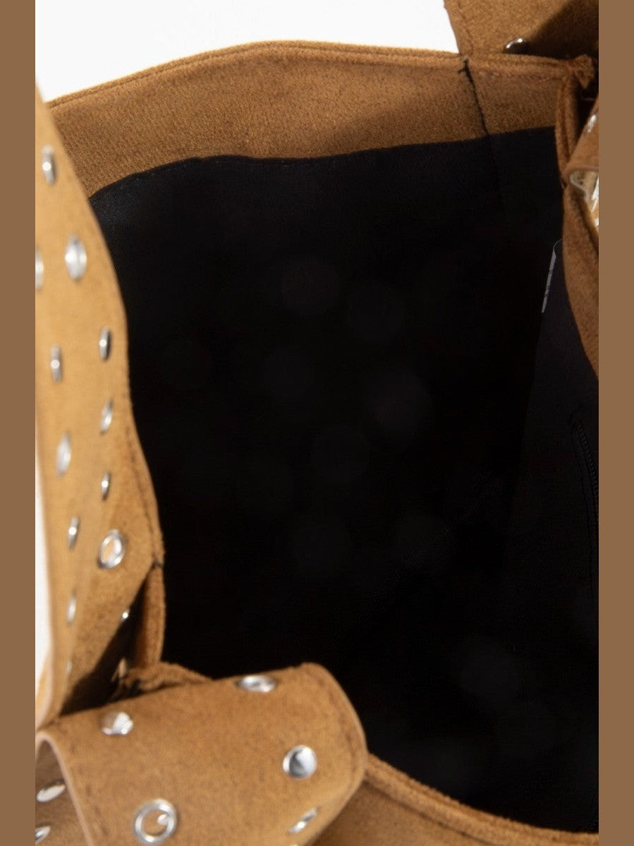 Fame Grommet Strap Suede Shoulder Bag nicholesgifts