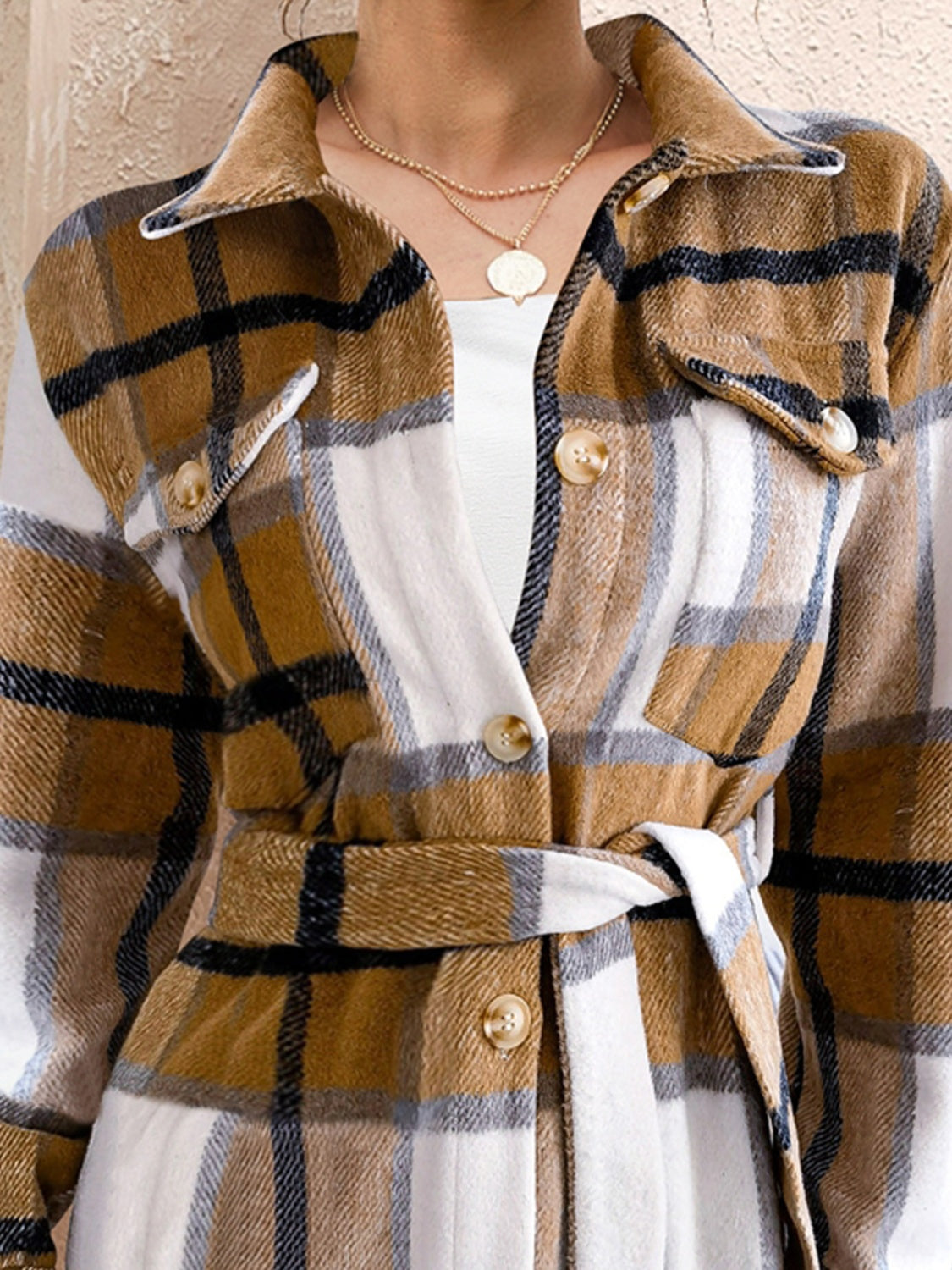 FAM-FAM Tied Plaid Button Up Shacket nicholesgifts