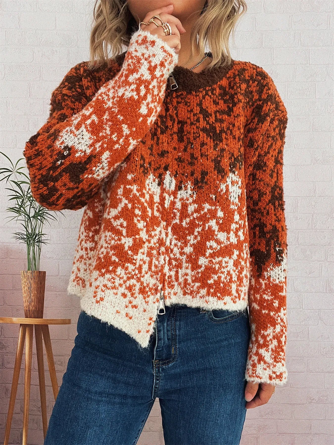 Asymmetrical Hem Zip Up Cardigan
