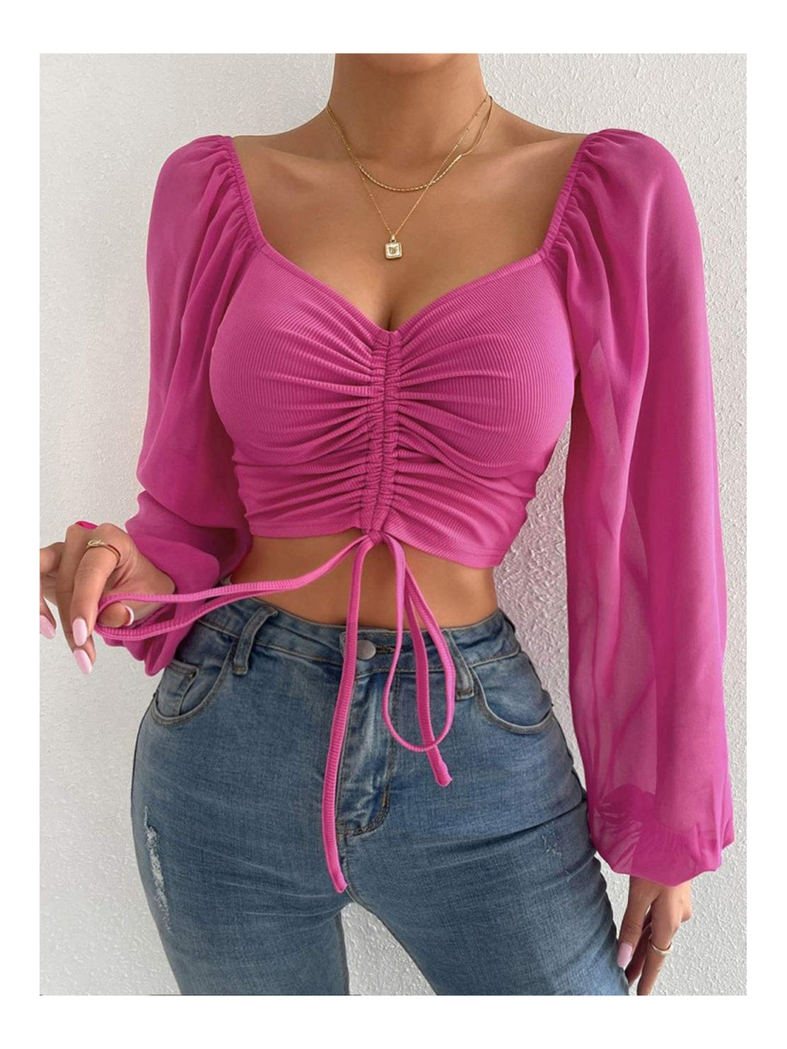 Women Drawstring Sweetheart Neck Cropped Top nicholesgifts